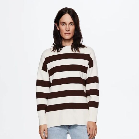 Mango Striped Viscose Blend Fine Knit Sweater New - Picture 7 of 8